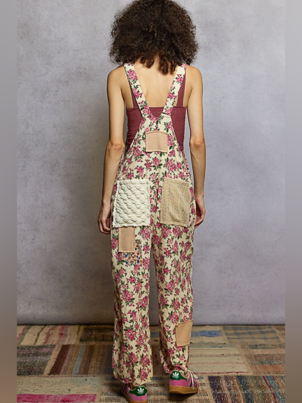 POL “ Love Story “ Patchwork Overalls | Cream - Picture 7 of 7